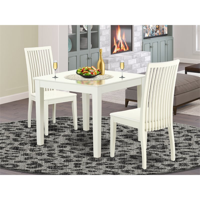Pemberly Row 3-Piece Wood Dinette Set with Square Table in Linen White