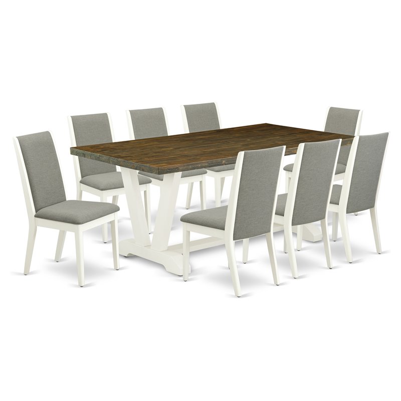 Pemberly Row 9-Piece Rectangular Wood Dining Set in White and Shitake
