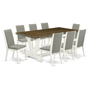 Pemberly Row 9-Piece Rectangular Wood Dining Set in White and Shitake