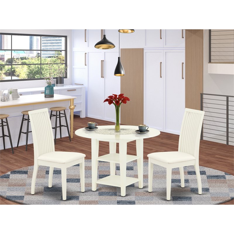 Pemberly Row 3-Piece Wood Dining Table Set in Linen White Finish