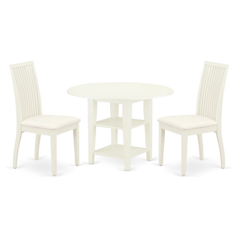 Pemberly Row 3-Piece Wood Dining Table Set in Linen White Finish