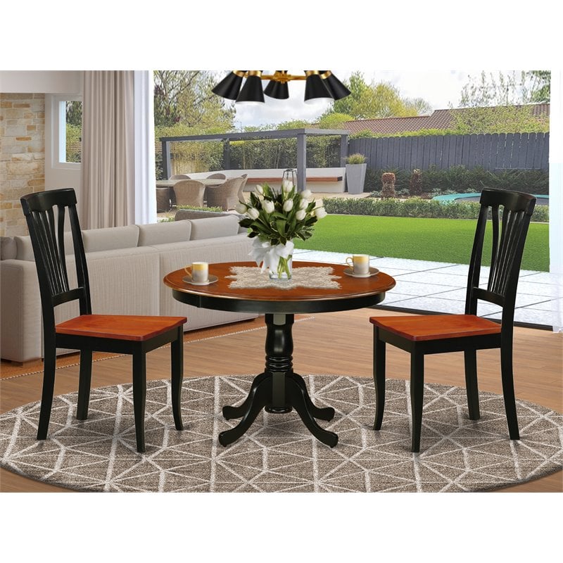 Pemberly Row 3-Piece Wood Dining Table Set in Black and Cherry