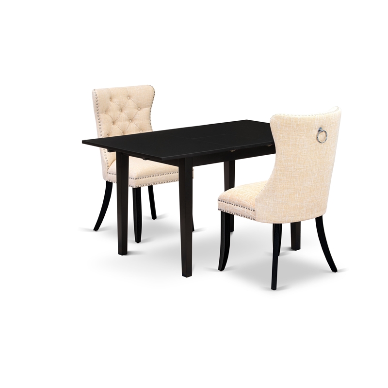 Pemberly Row 3-Piece Extendable Wood and Linen Dining Set in Black/Beige