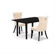 Pemberly Row 3-Piece Extendable Wood and Linen Dining Set in Black/Beige