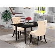 Pemberly Row 3-Piece Extendable Wood and Linen Dining Set in Black/Beige