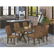 Pemberly Row 7-Piece Wooden X-Leg Dining Table Set in Brown Smoke