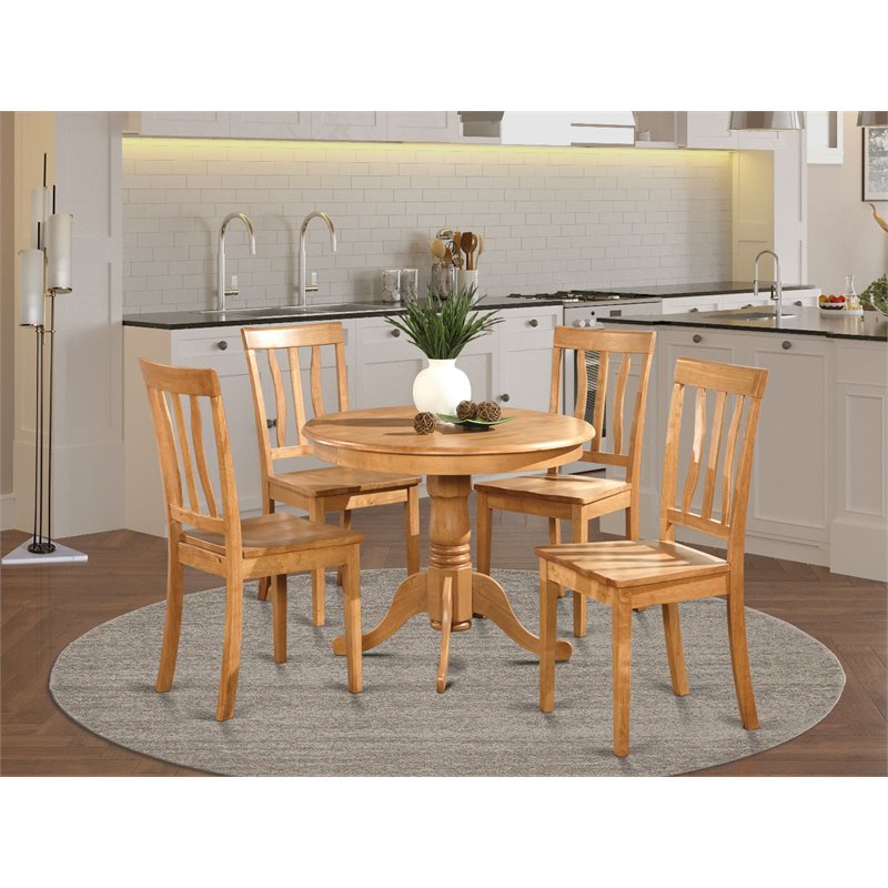 Pemberly Row 5-Piece Dining Set with Oak Finish and Slatted Back Chairs