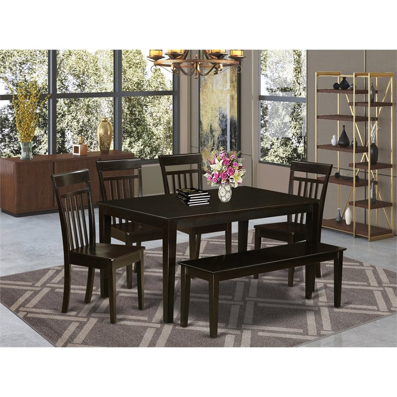 Pemberly Row 6-Piece Kitchen Set with Bench in Cappuccino Wood