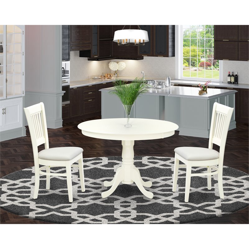 Pemberly Row 3-Piece Wood Dining Set with Slatted Back in Linen White