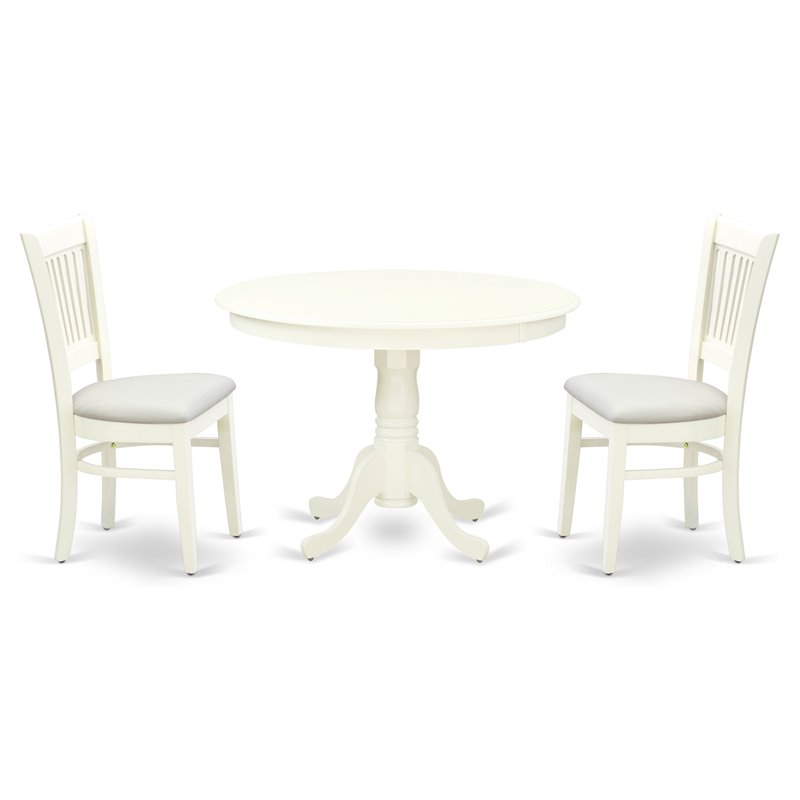 Pemberly Row 3-Piece Wood Dining Set with Slatted Back in Linen White
