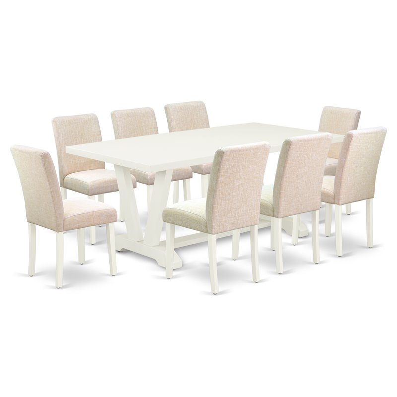 Pemberly Row 9-Piece Multi-Color Dining Set with Wood Table and Beige Seats