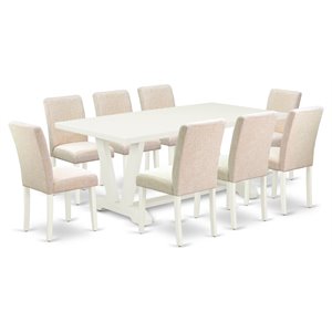 Pemberly Row 9-Piece Multi-Color Dining Set with Wood Table and Beige Seats