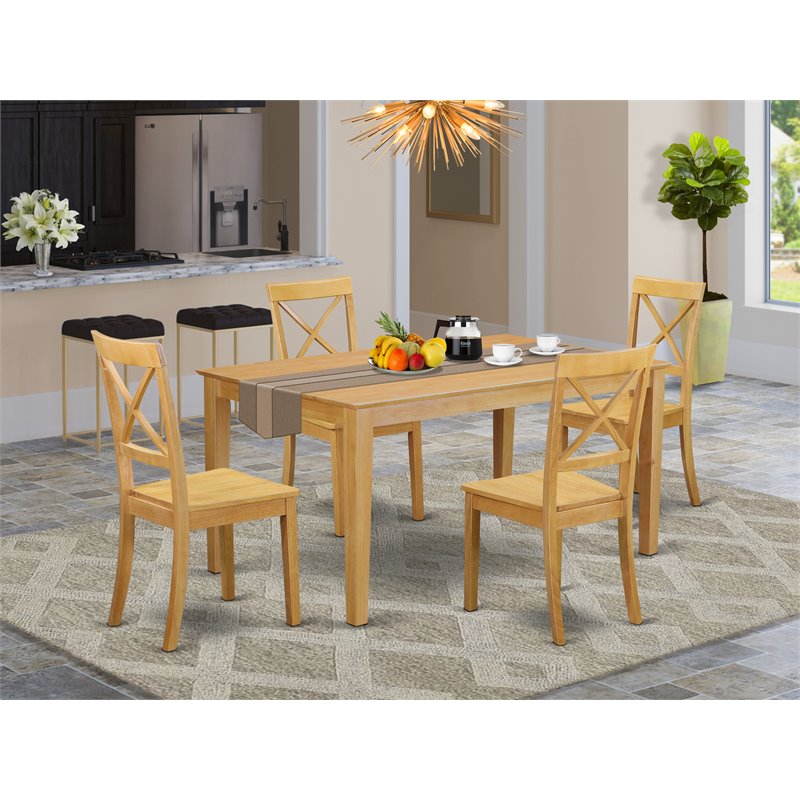 Pemberly Row 5-Piece Dining Room Set with Oak Finish and Rubberwood