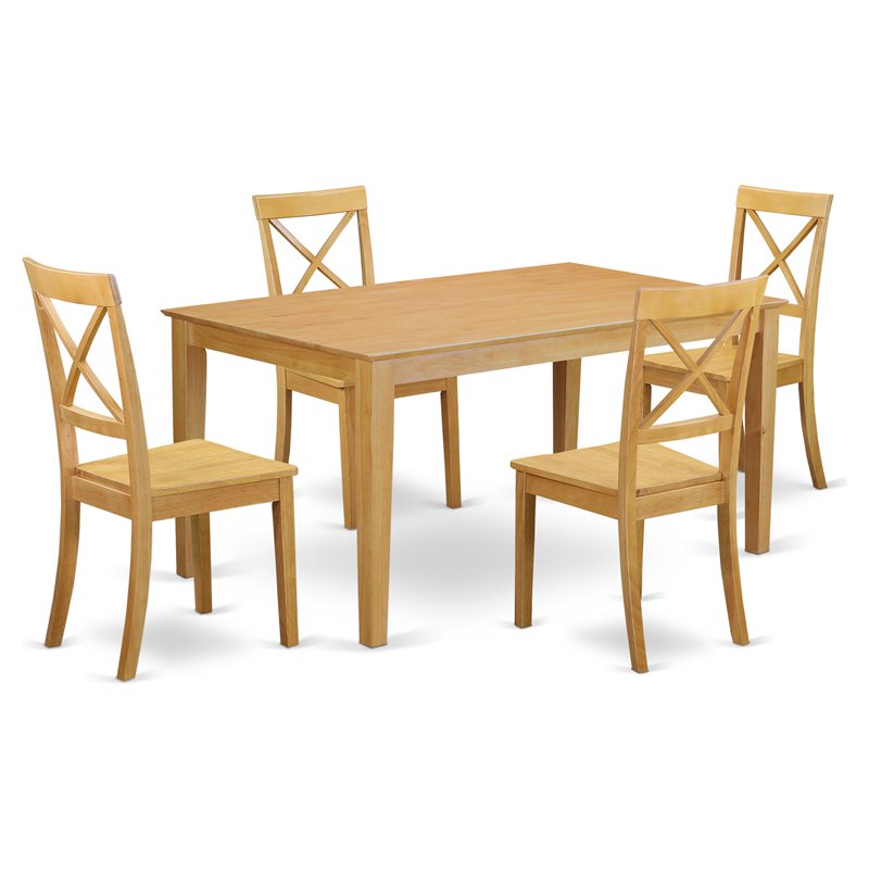 Pemberly Row 5-Piece Dining Room Set with Oak Finish and Rubberwood