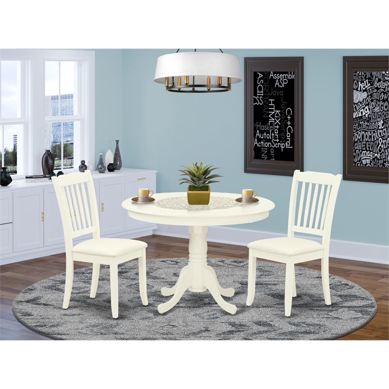 Pemberly Row 3-Piece Dining Set with Linen Upholstered Chairs in White