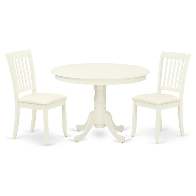 Pemberly Row 3-Piece Dining Set with Linen Upholstered Chairs in White