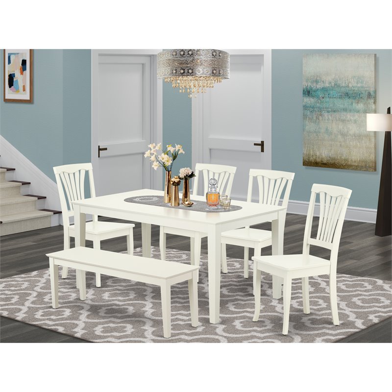 Pemberly Row 6-Piece Wood Dining Set with Slatted Chairs in White Finish