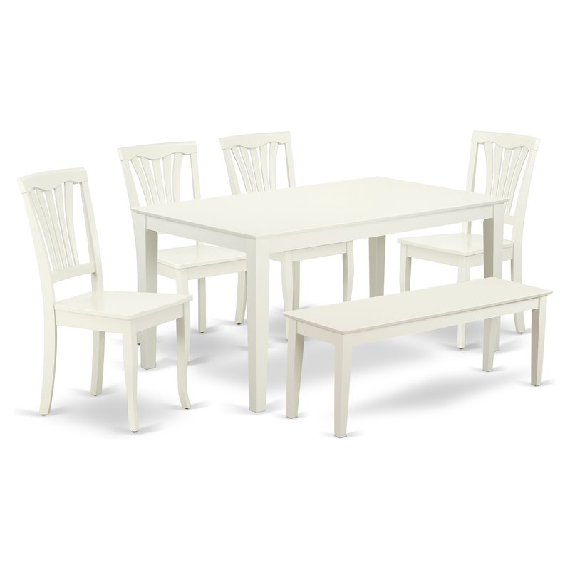 Pemberly Row 6-Piece Wood Dining Set with Slatted Chairs in White Finish