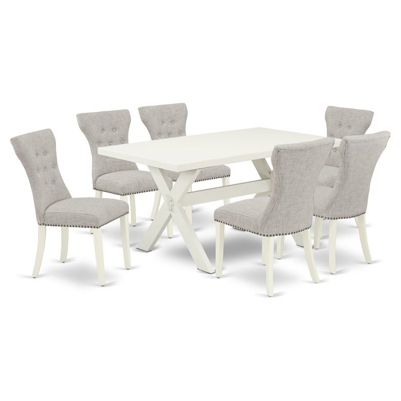 Pemberly Row 7-Piece Dining Set with Parsons Chairs in Doeskin Gray