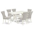 Pemberly Row 7-Piece Dining Set with Parsons Chairs in Doeskin Gray