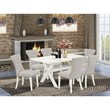 Pemberly Row 7-Piece Dining Set with Parsons Chairs in Doeskin Gray