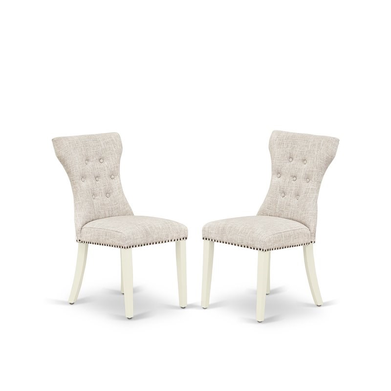Pemberly Row 7-Piece Dining Set with Parsons Chairs in Doeskin Gray