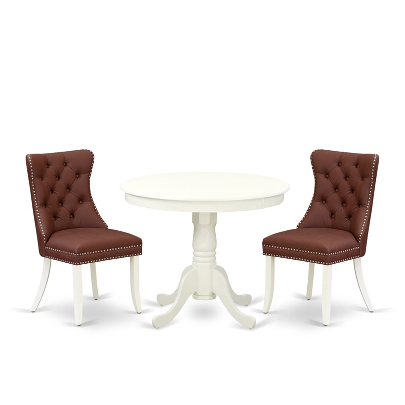 Pemberly Row 3-Piece Dining Set with Burgundy Faux Leather Chairs