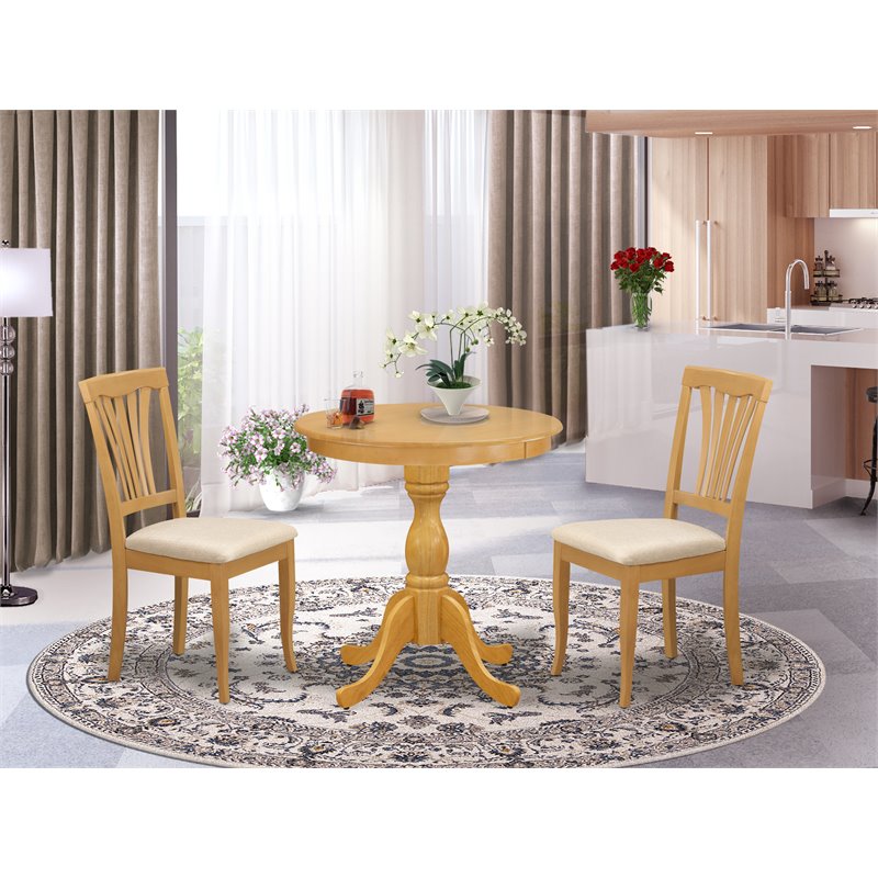 Pemberly Row 3-Piece Dining Set with Oak Finish and Fabric Chairs