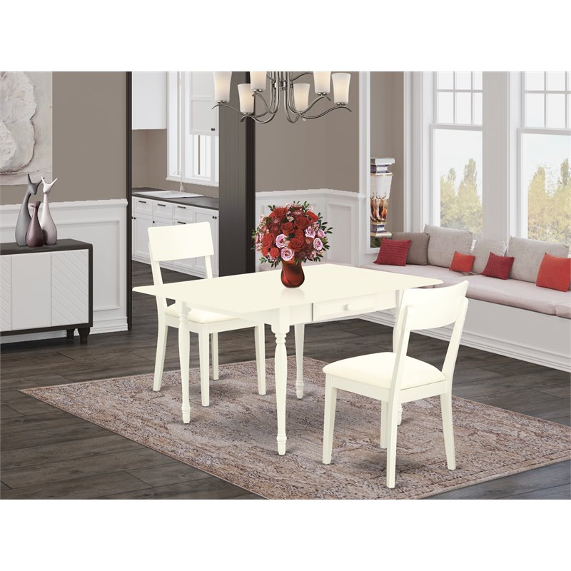 Pemberly Row 3-Piece Dining Set with Leather Seat in Linen White