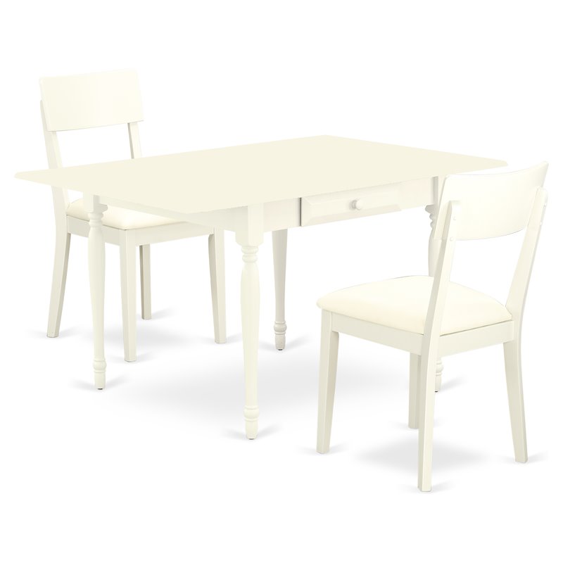 Pemberly Row 3-Piece Dining Set with Leather Seat in Linen White