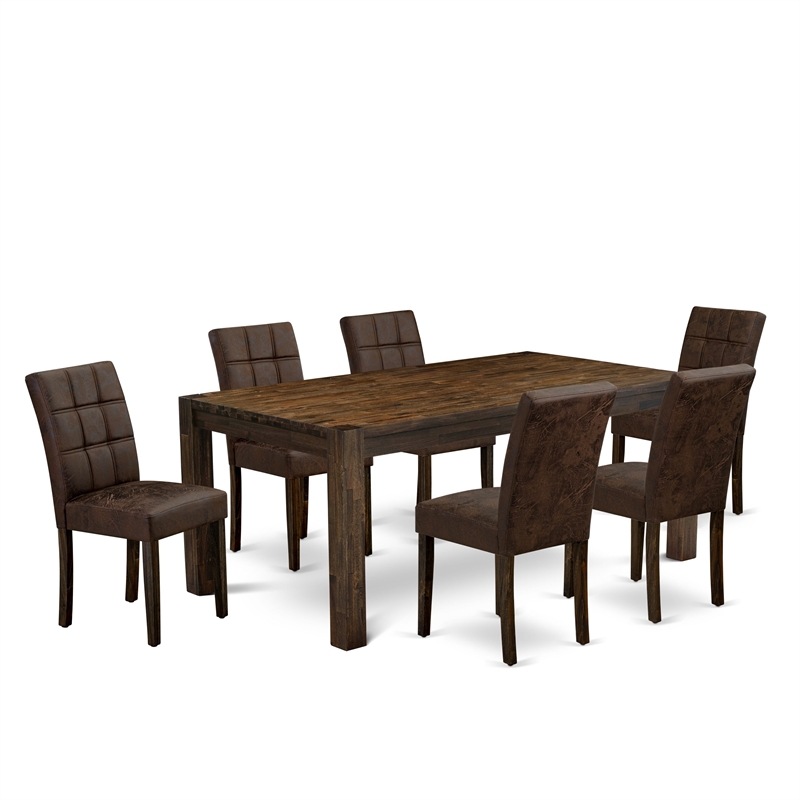 Pemberly Row 7-Piece Dining Set in Distressed Jacobean with Faux Leather