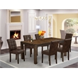 Pemberly Row 7-Piece Dining Set in Distressed Jacobean with Faux Leather