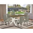 Pemberly Row X-Style 7-Piece Wood Dining Set in Linen White/Dark Shitake