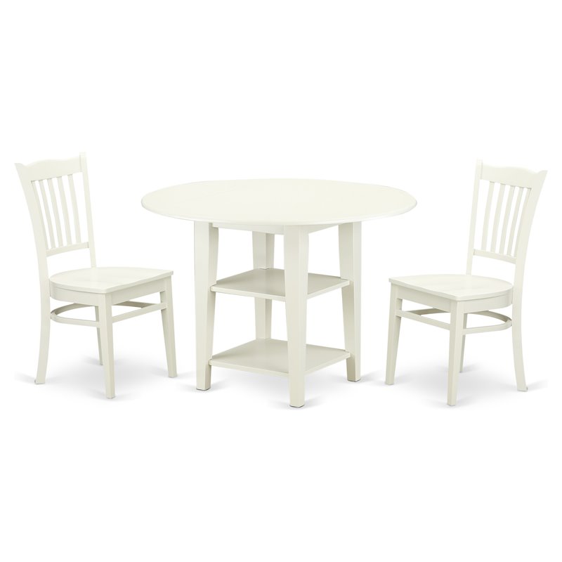 Pemberly Row 3-Pc Wood Dining Set in Linen White with Drop Leaves