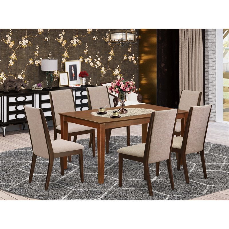Pemberly Row Mahogany 7-Piece Wood Dining Table Set with Upholstered Chairs