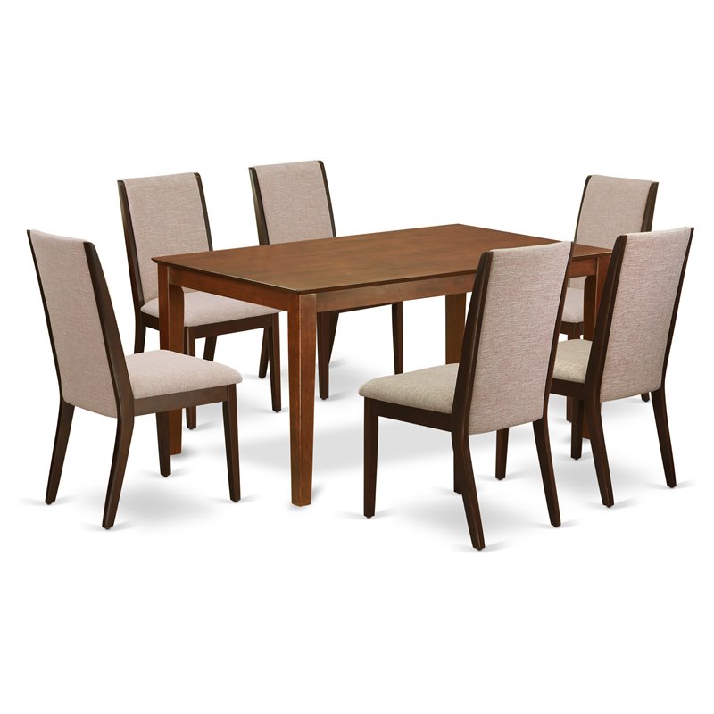 Pemberly Row Mahogany 7-Piece Wood Dining Table Set with Upholstered Chairs