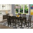 Pemberly Row 7 Pc Wood Dining Set with Leather Seats in Cappuccino