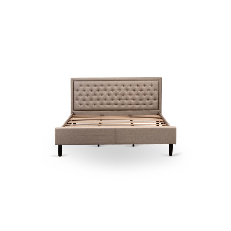Pemberly Row Wood & Linen Fabric King Size Bed in Khaki Brown