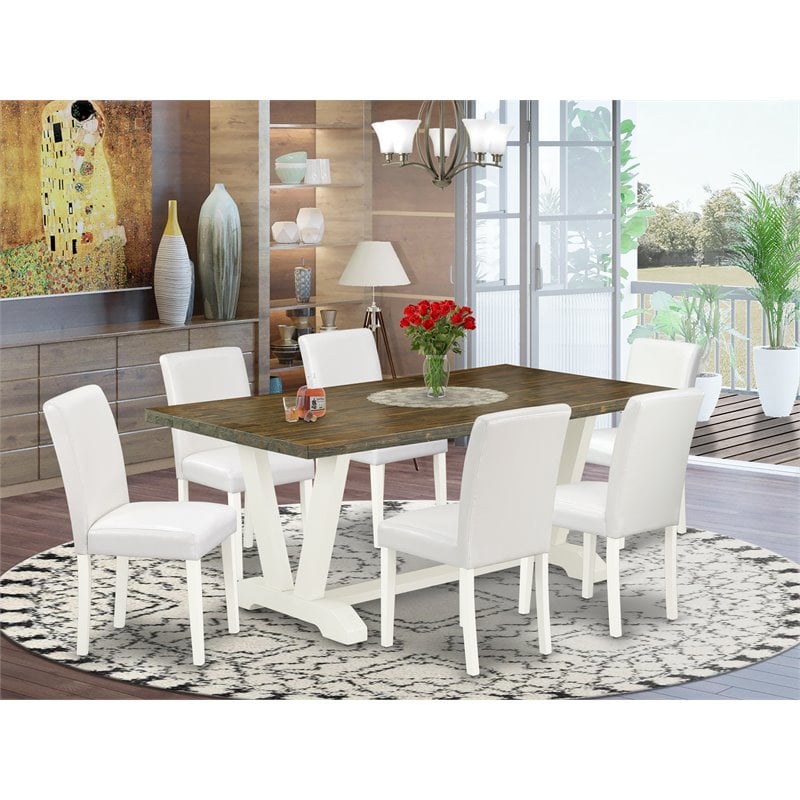 Pemberly Row 7-Piece Wood Dining Set in White and Distressed Brown
