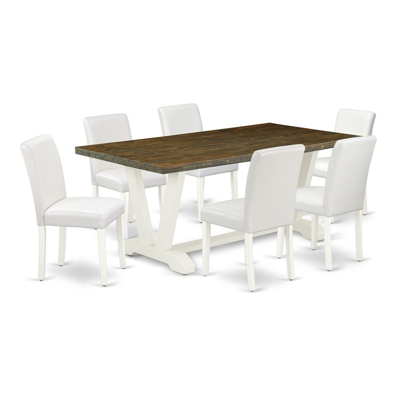 Pemberly Row 7-Piece Wood Dining Set in White and Distressed Brown