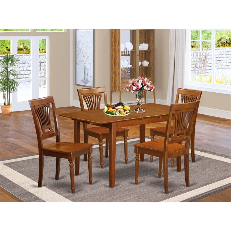 Pemberly Row 5-Piece Wood Ladder-Back Dinette Set in Saddle Brown