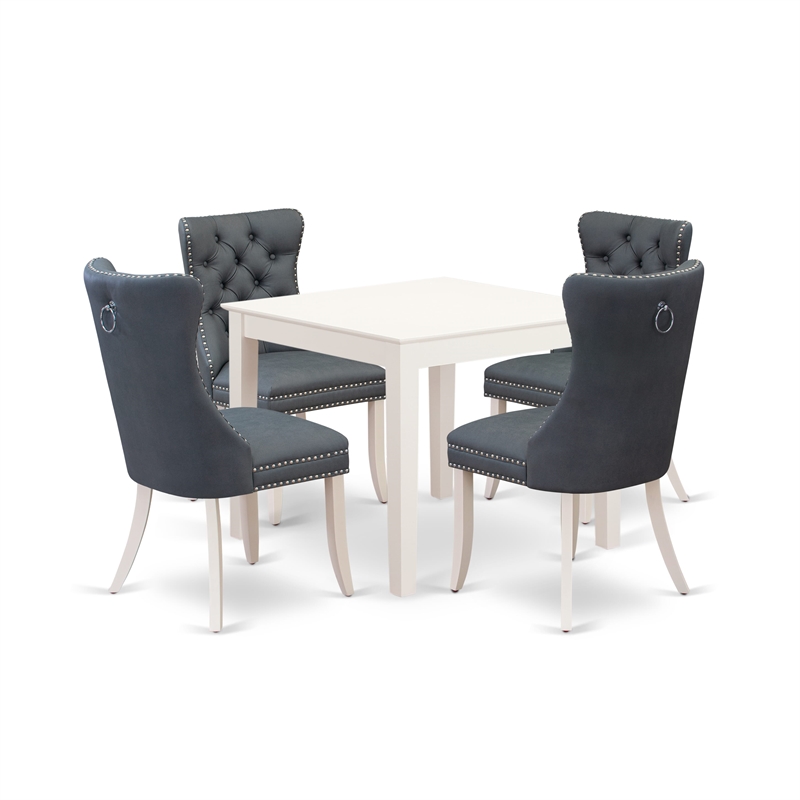 Pemberly Row 5-Piece Dining Table Set in Linen White with Platinum Gray