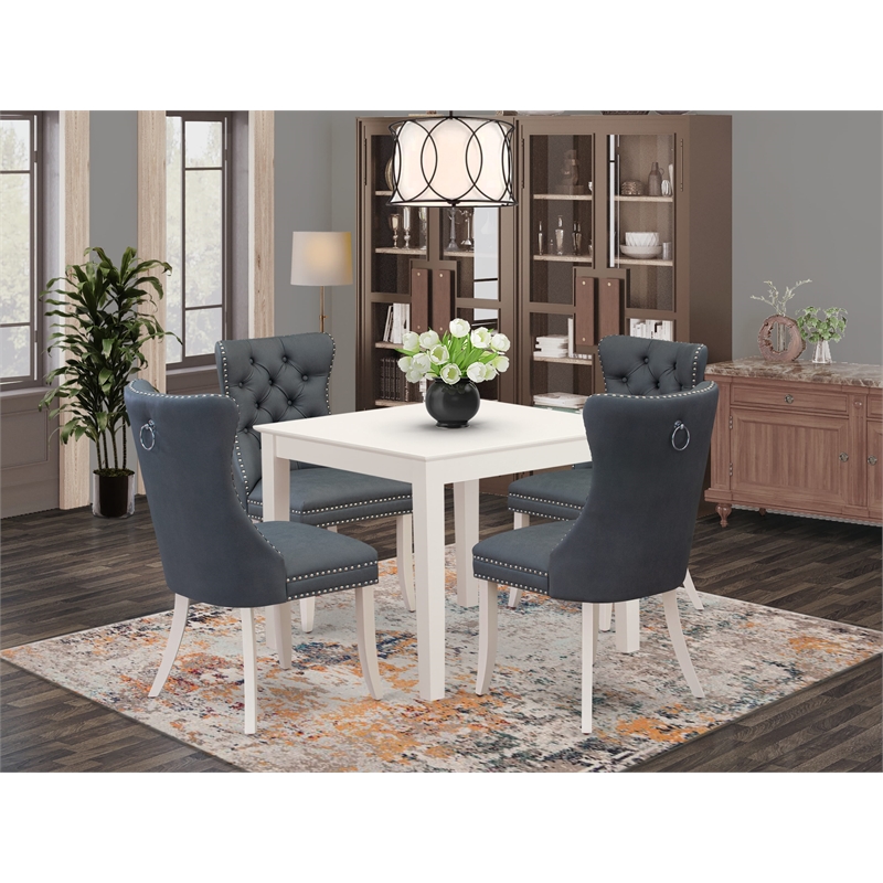 Pemberly Row 5-Piece Dining Table Set in Linen White with Platinum Gray