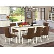 Pemberly Row 9-Piece Dining Room Set in Linen White and Dark Coffee