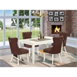 Pemberly Row 5-Piece Linen White Kitchen Table Set with Burgundy Chairs
