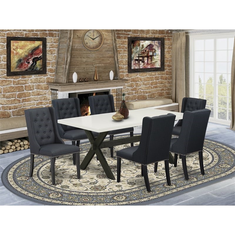Pemberly Row 7-Piece Wood Dining Table Set in Black/White Finish