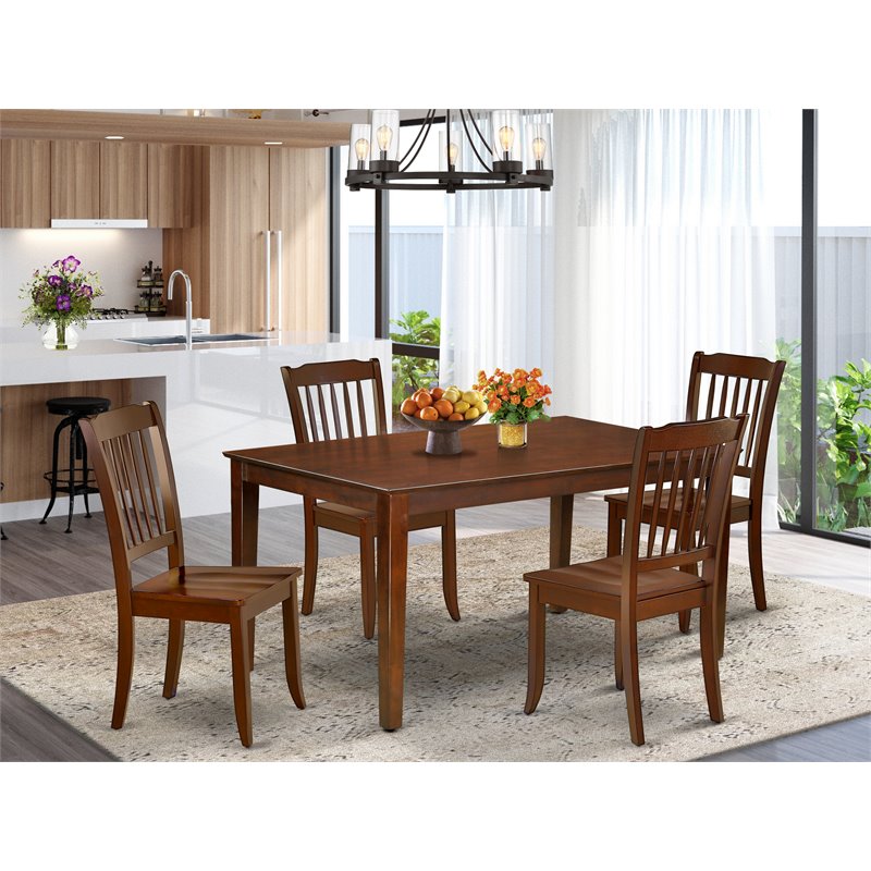 Pemberly Row 5-Piece Wood Dining Set with Slatted Chairs in Mahogany