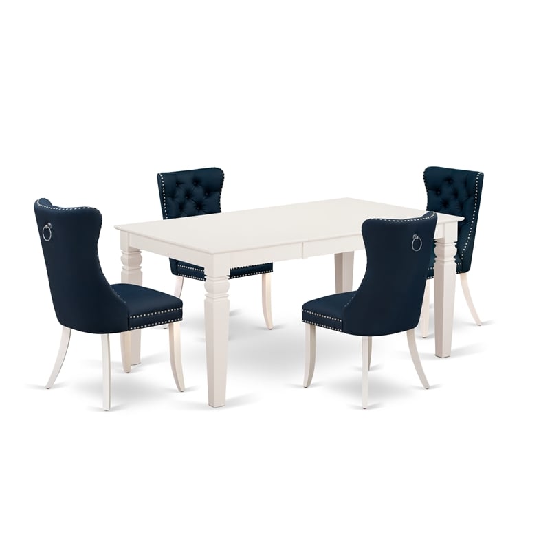 Pemberly Row 5-Piece Butterfly Leaf Dining Set in Linen White/Navy Blue