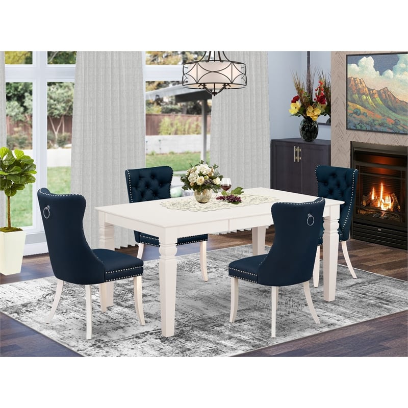 Pemberly Row 5-Piece Butterfly Leaf Dining Set in Linen White/Navy Blue