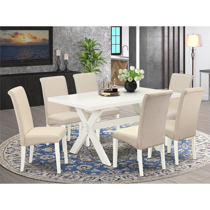 Pemberly Row 7-Piece Dining Set with Pedestal Table & Chairs in Cream